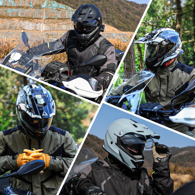 triangle خوذة دراجة نارية مزدوجة الرياضة مثلث خوذات دراجة ترابية خوذة كاملة الوجه للبالغين الرجال مع درع شمس داخلي معتمد من DOT - Image 4